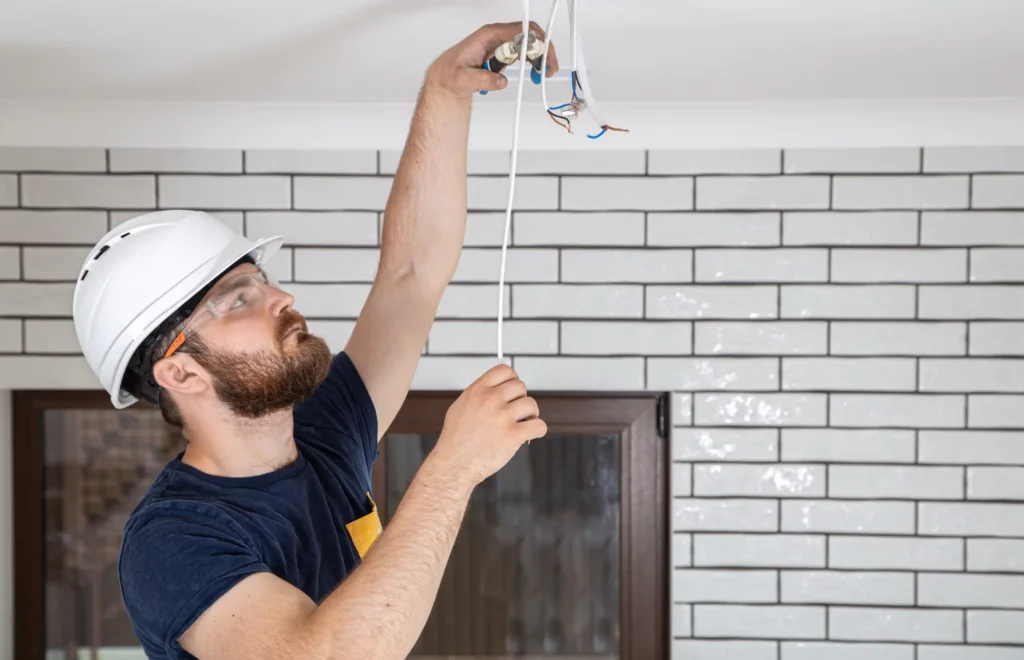 electrician fixing a flickering light