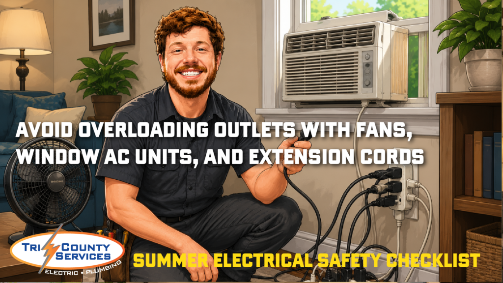 Avoid overloading outlets with window AC units, fans, and extension cords
