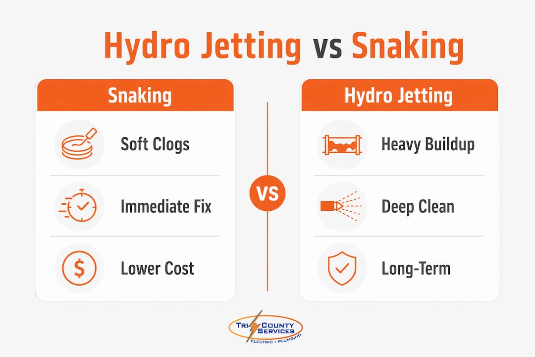 Infographic comparing hydro jetting and snaking