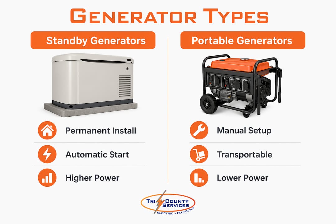 Infographic comparing standby and portable generators