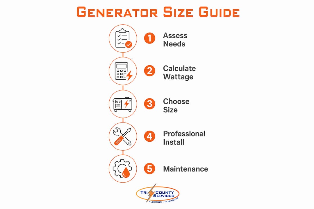 Infographic showing generator size selection steps