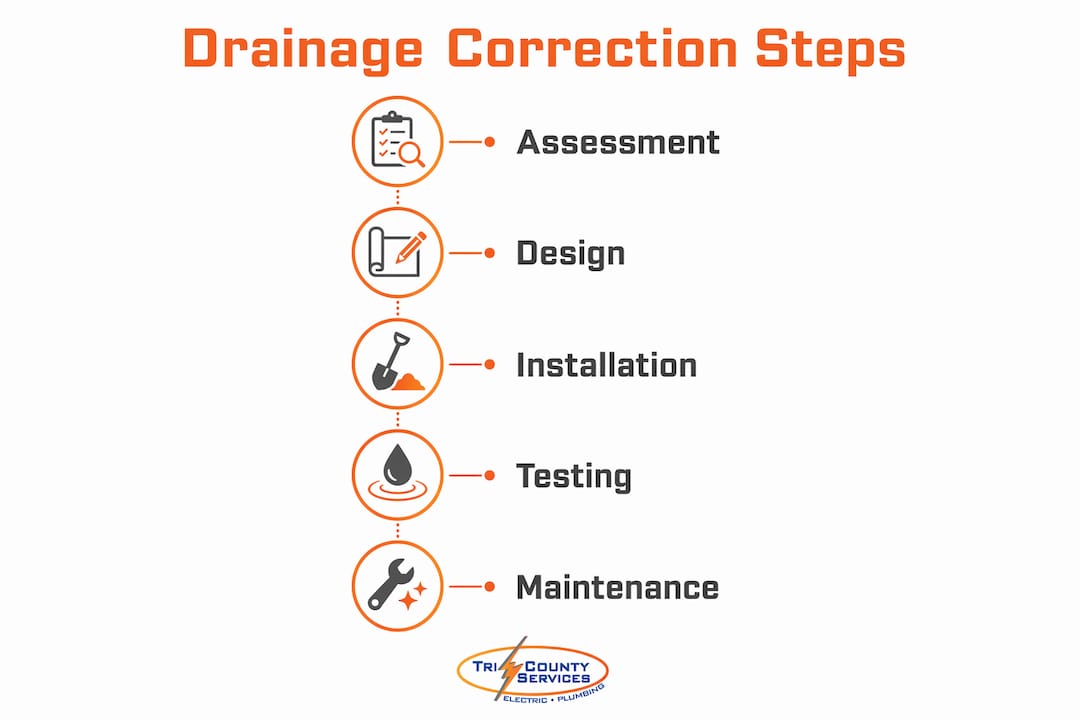 Infographic showing drainage correction process steps