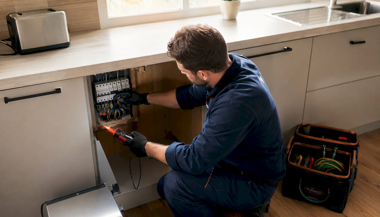 Electrician performing emergency repair