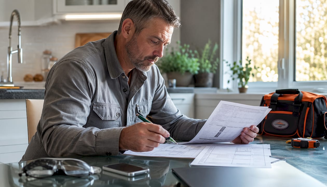 Electrician reviewing permit documents