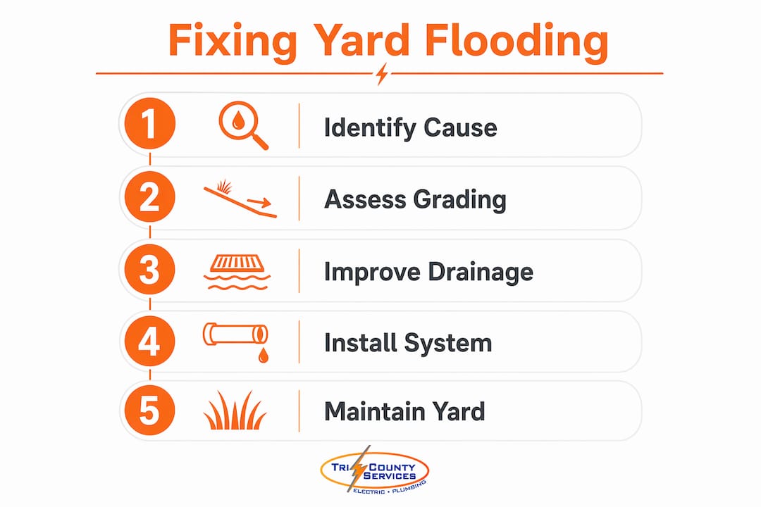 Infographic showing steps to fix yard flooding