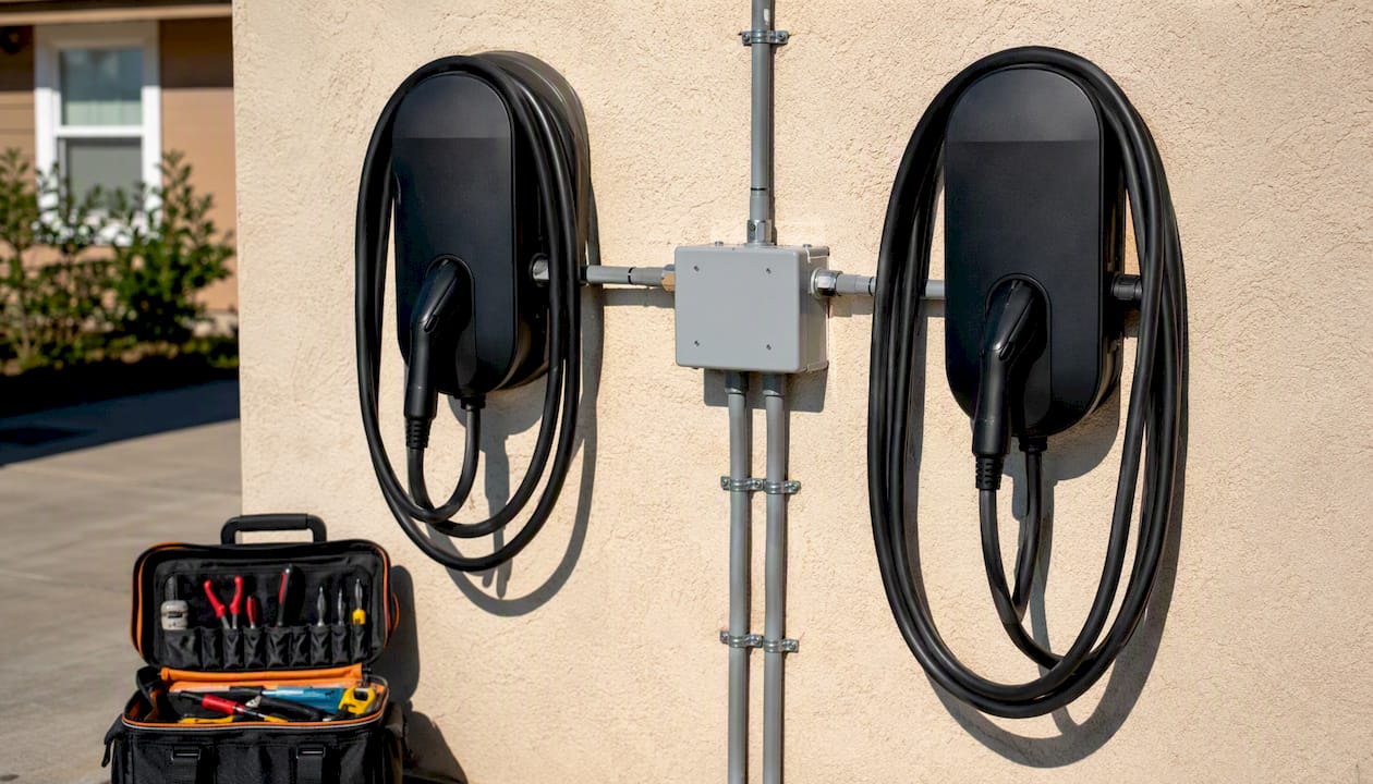 Dual EV charger load sharing hardware setup