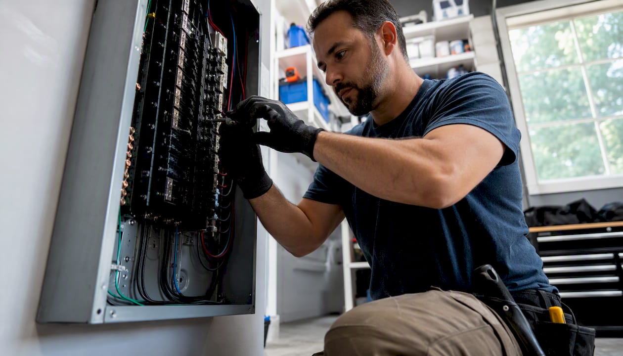 Electrician upgrading home electrical panel