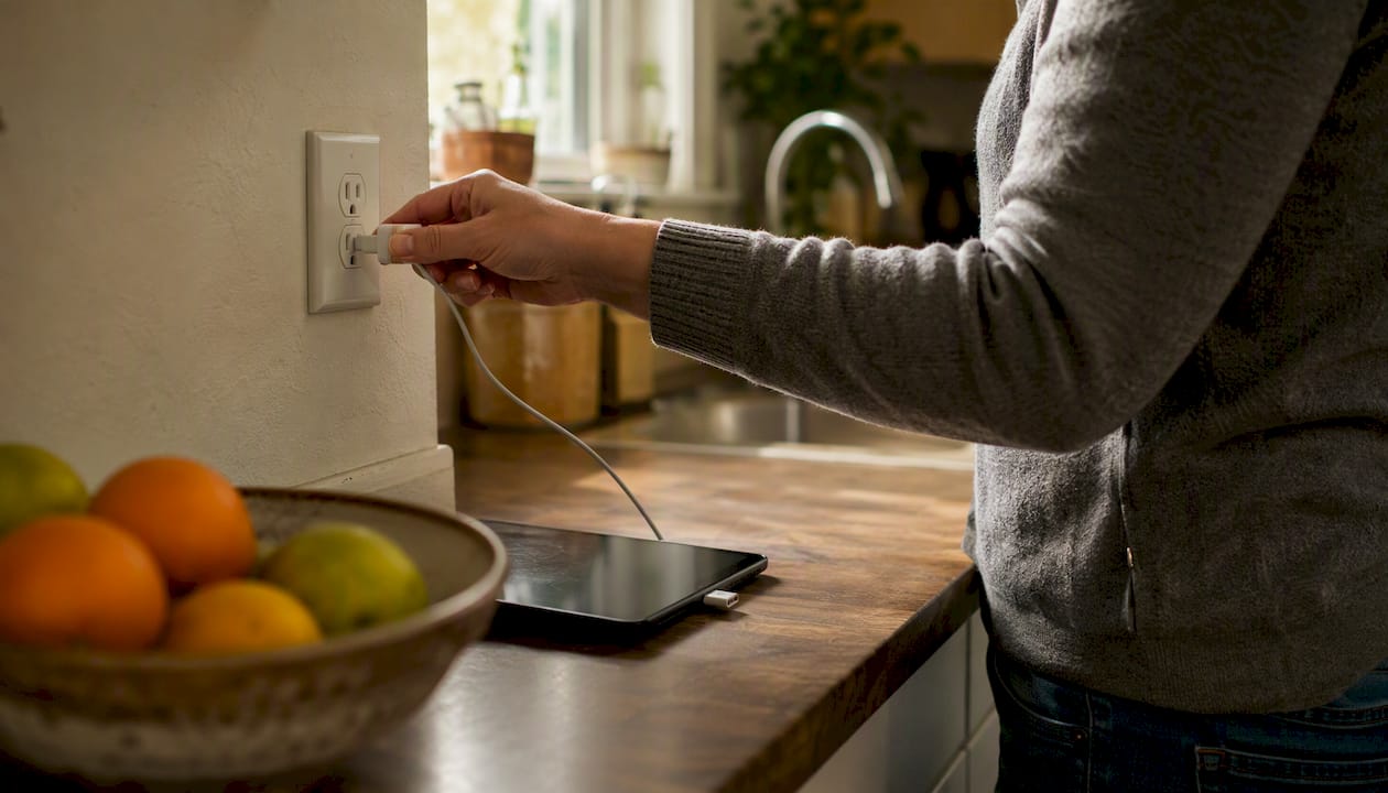 Hand unplugging electronic device at outlet