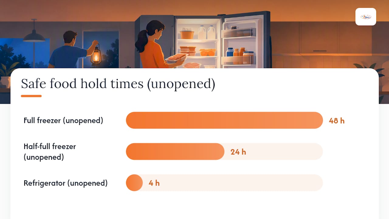 Food safety timing for fridge and freezer during outages