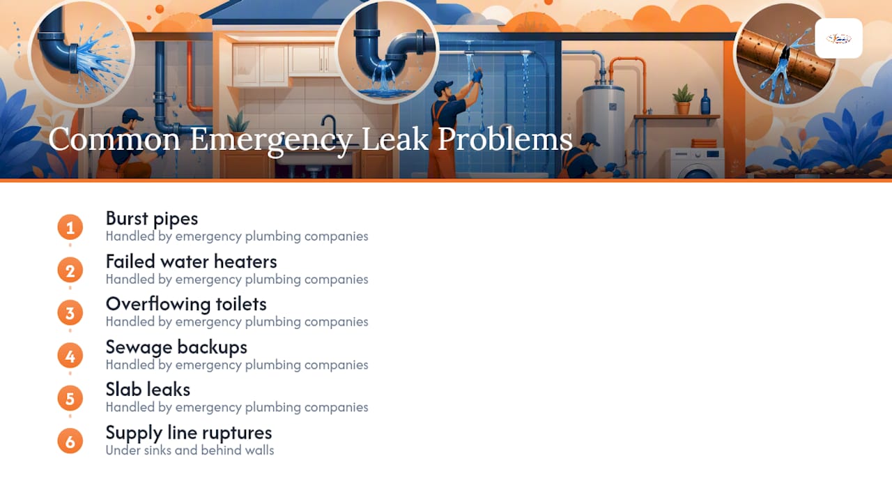 Diagram showing types of emergency plumbing problems