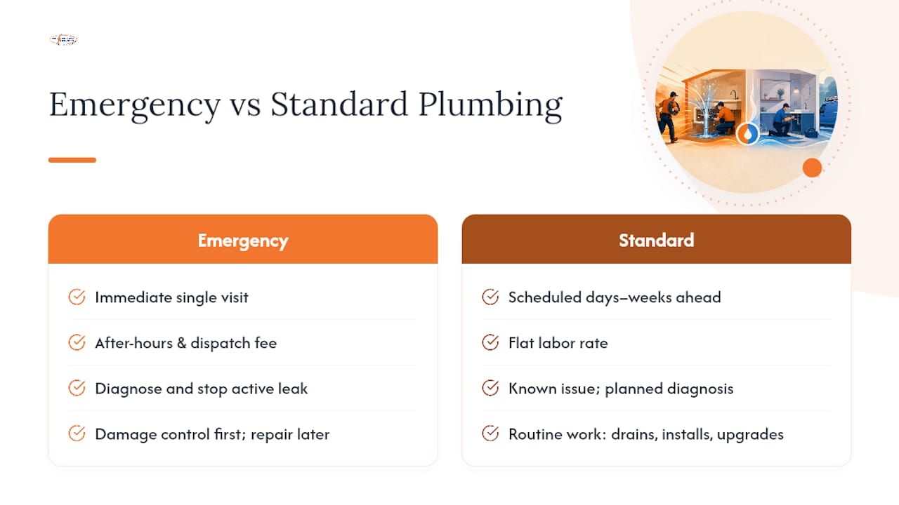Comparison diagram of emergency vs standard plumbing