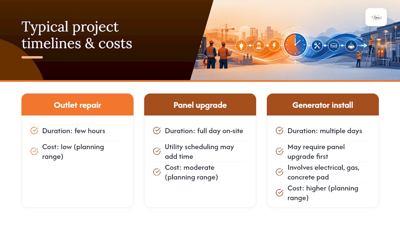 Diagram comparing timelines and costs of electrical projects