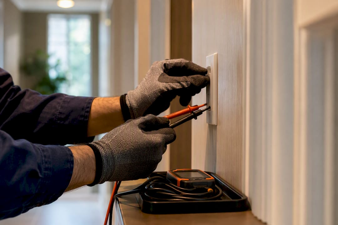 Electrician testing a wall switch under load