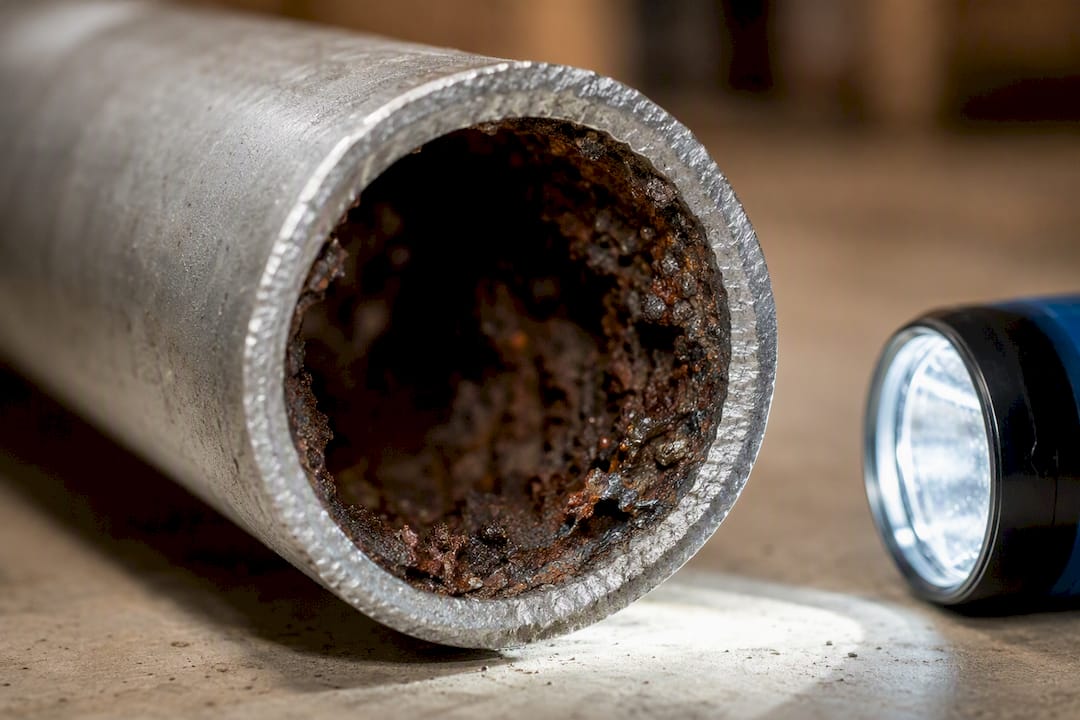 Corrosion narrowing inside galvanized pipe