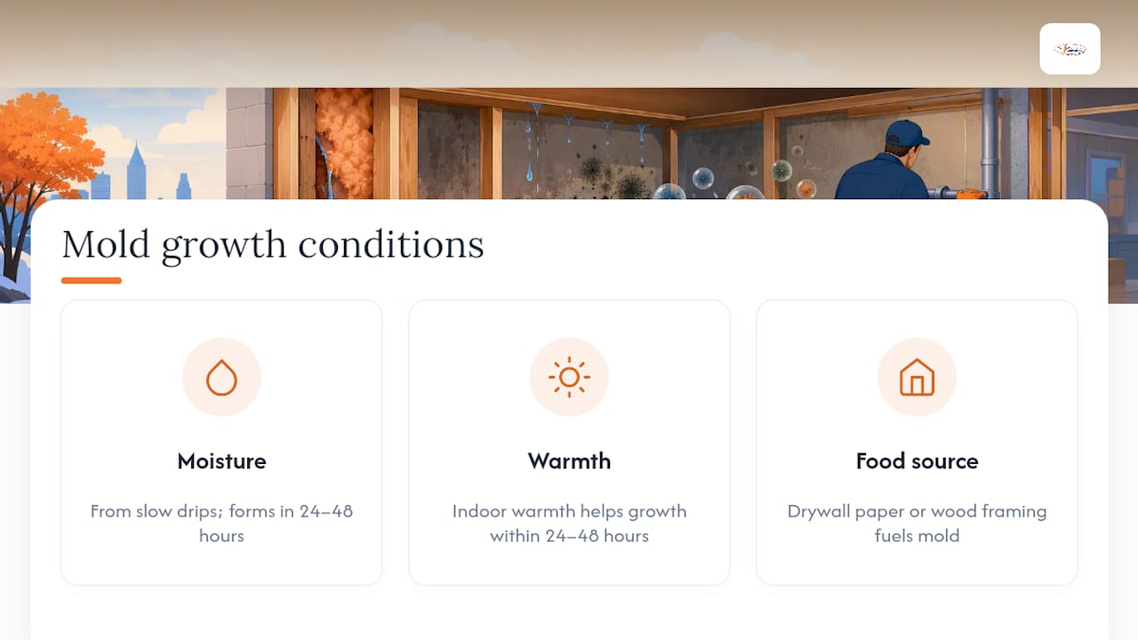 Mold growth conditions and leak timing