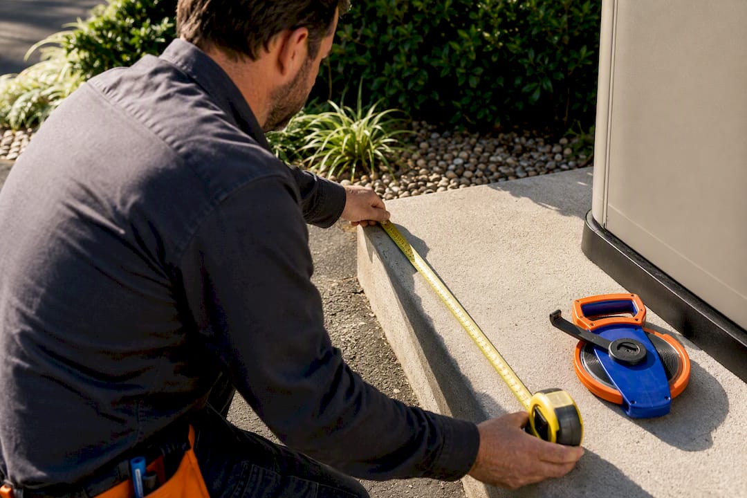 Electrician measuring generator equipment pad