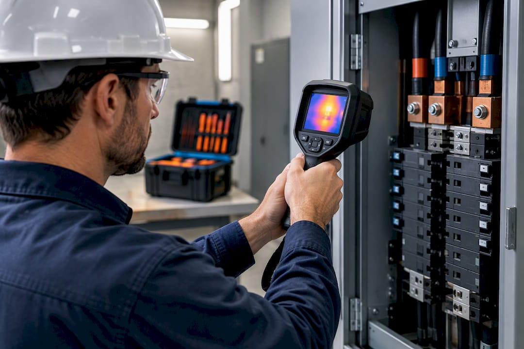 Technician conducting infrared panel testing