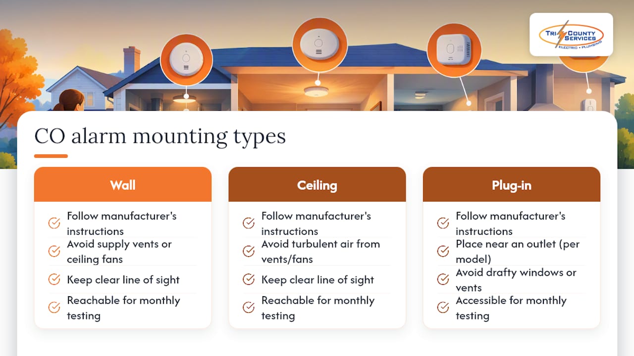 Comparison of CO alarm mounting options