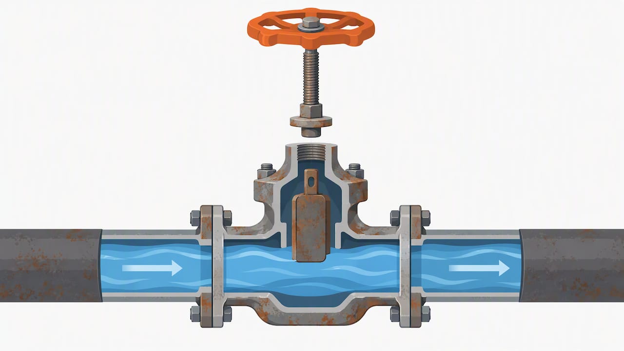 Disconnected valve stem leaves water flowing