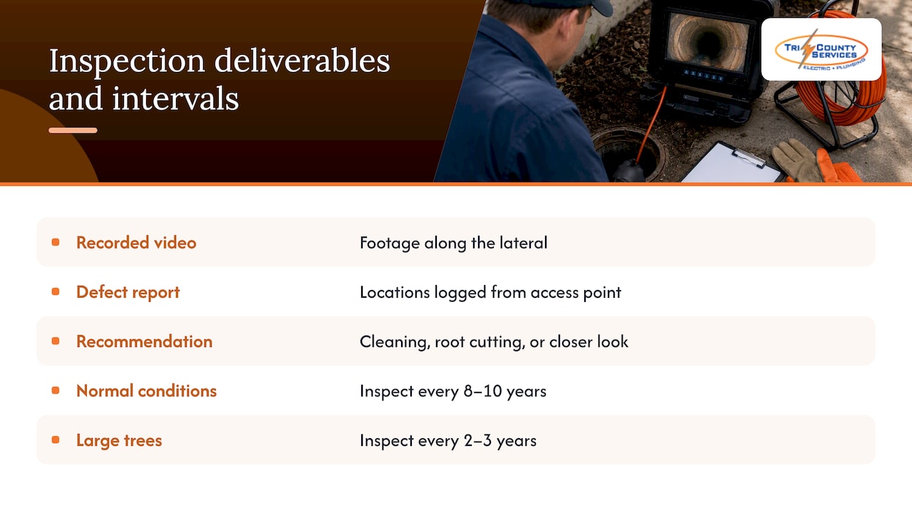 Inspection deliverables and recommended inspection intervals