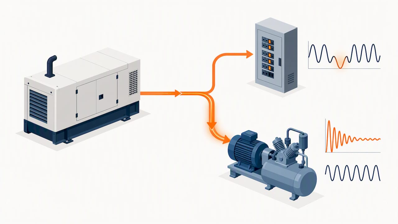 Illustrated generator powering a starting compressor motor