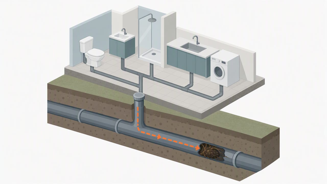 Hidden sewer blockage located through cleanout access