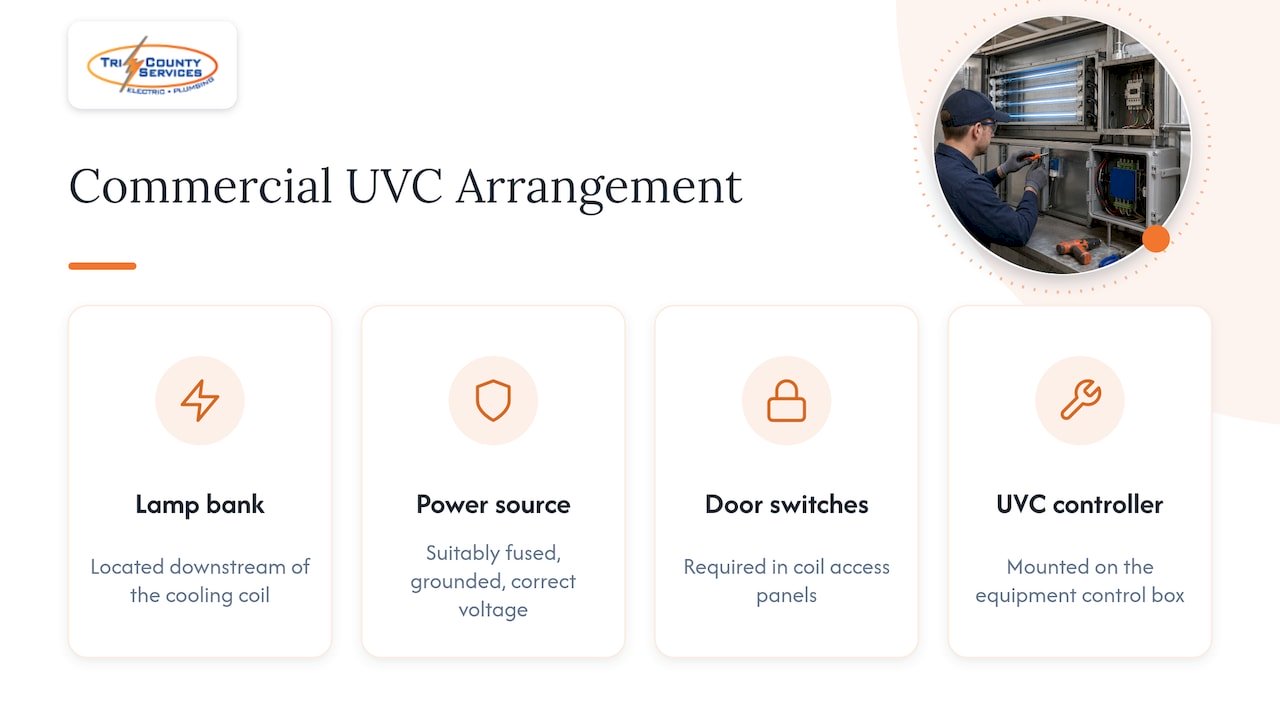 Commercial air-handler UVC circuit and interlocks